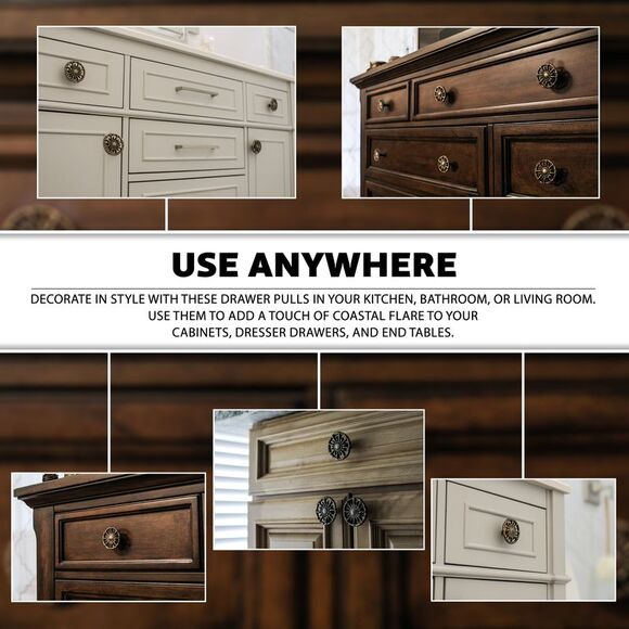 Set of 6 Antique Golden Sun Cast Iron Drawer Pulls Cabinet Knob Home Decor - Picture 3 of 10